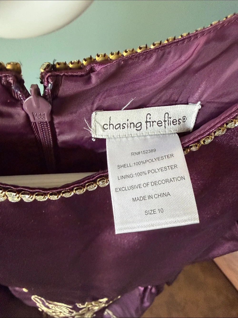 Chasing Fireflies Purple Satin Dress with Gold Embroidery
